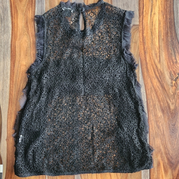Sexy Sheer Black Top Trouvè Small Ruffled Gorgeous Flattering Keyhole Button - Picture 10 of 12